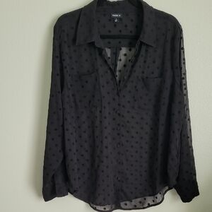 Torrid Black Sheer Polka Dot Shirt